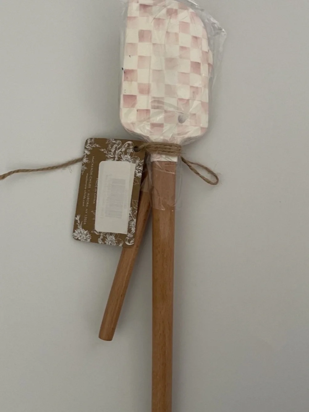 MacKenzie-Childs Pink Check Silicone Spatula Set of 2 NEW Kitchen Utensils